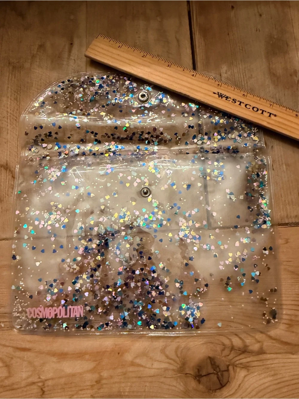 Cosmopolitan Clear Confetti Heart Glitter Envelope Clutch Pouch Bag